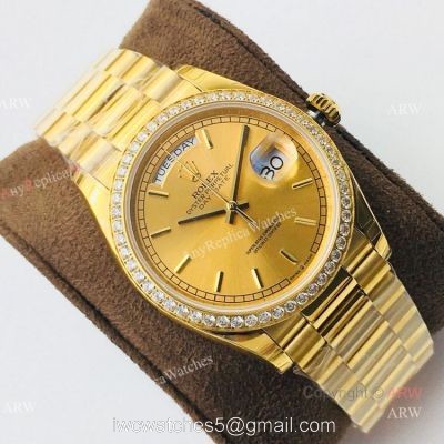 (EWF ) Rolex Day Date President Replica Watch All Gold Diamond Bezel 36mm ETA3255