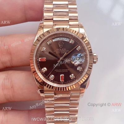 Swiss Grade 1 Fake Rolex Presidential DayDate Rose Gold Brown Dial Watch EWF Swiss 3255
