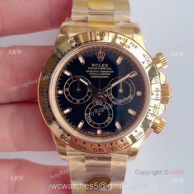 New Black Rolex Daytona Yellow Gold Swiss Replica Watches From Noob Factory