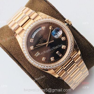 (EWF ) Swiss Replica Rolex Day-Date President Watch  Rolex Day Date Chocolate Diamond Watch