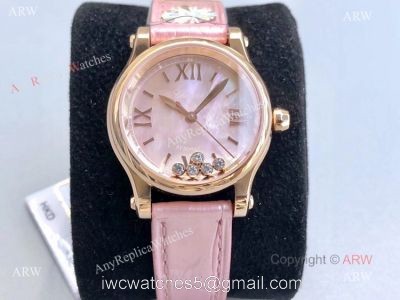 Replica Chopard Happy Sport Diamond Watch With Pink Mop Dial Pink Leather Strap