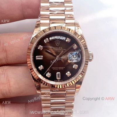 Swiss Replica Rolex DayDate Rose Gold D-Brown Dial Watch EW Factory 3255
