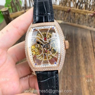 Franck Muller Cintree Curvex Skeleton Rose Gold Diamond Watches Best Replica