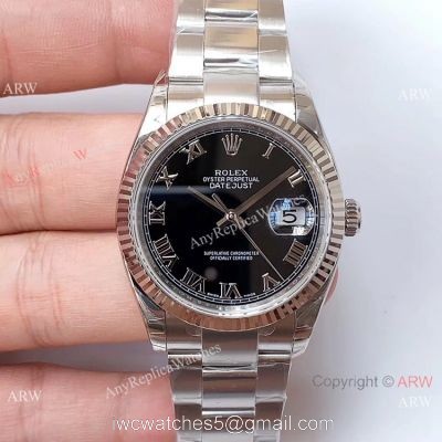 EW 3235 Rolex Datejust 36mm Replica Watch Ss Black Roman Dial Rolex EW Factory Wrist