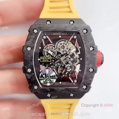 KV Factory New Replica Richard Mille RM035-02 Carbon Watch With Yellow Rubber Strap