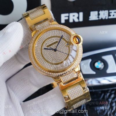 1:1 Copy Best Cartier Ballon Bleu Gold Watch  Fully Iced Out Cartier Watch