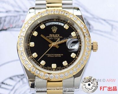 NEW UPGRADED Fake Presidential Rolex DayDate 2 Black diamond Dial Watch 41mm