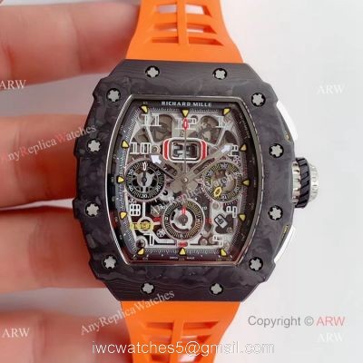 KV Factory V2 Upgraded Knockoff Richard Mille RM011 Orange Rubber Band Carbon Watch