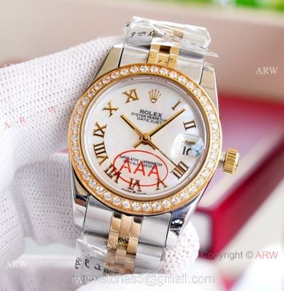 Copy Rolex Datejust Gold White Face 31MM Wristwatch Diamond Bezel