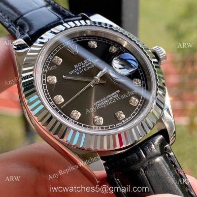 Upgraded Rolex Datejust II Men Watch Black Diamond Dial Leather Band