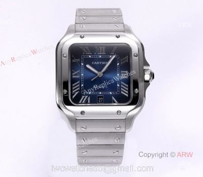 BV Factory 1:1 Copy Cartier Santos Mens Watch  Cartier Santos Blue Dial Steel Watches