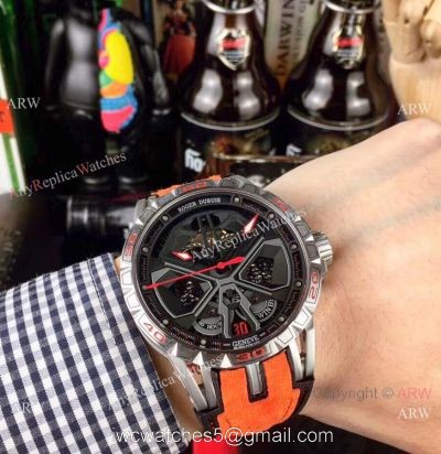 New Replica Roger Dubuis Lamborghini Huracan Watch Titanium Orange Gummy Strap