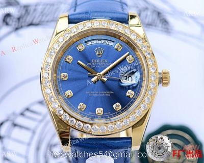 NEW UPGRADED Rolex DayDate II Diamond Watches Blue Dial Blue Leather Band