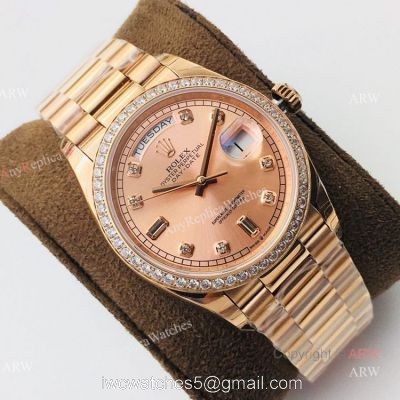 (EWF ) Swiss ETA3255 Replica Rolex Day Date President Replica Watch Rose Gold Diamond
