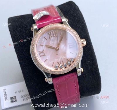 Swiss Replica Chopard Happy Diamonds Ladies Watch With Rose Gold Diamond Bezel