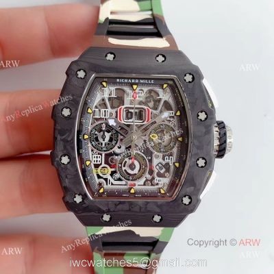 KV Factory V2 Upgraded Replica Richard Mille RM-011 Carbon Watch With Camouflage Richard Mille Strap