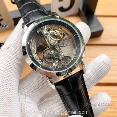 CORUM Bridge Transparent  Black Leather Strap Watches 42mm Corum Watch