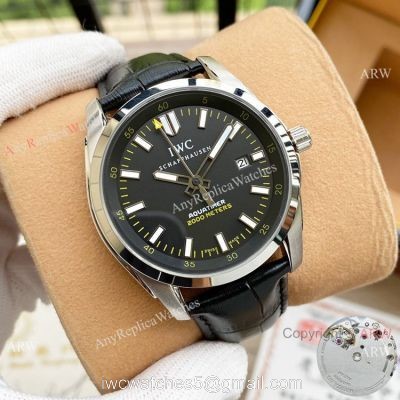 New Copy IWC Aquatimer Black Dial Leather Strap Watch