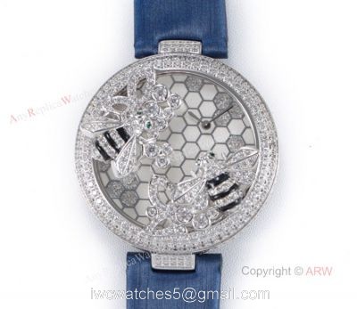 Replica Cartier Bees Decor Swiss Quartz Watch With Cartier Blue Leather Band