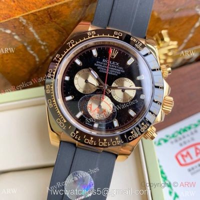 New Copy Rolex Daytona Rubber Strap Black Dial with Gold Subdials