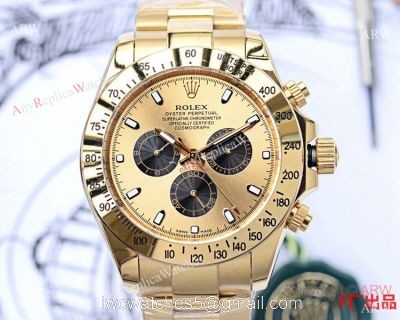 Fake Rolex Daytona Watch 43mm Yellow Gold Black Sub-dials