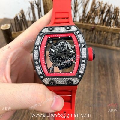 Swiss Grade 1 Richard Mille Rm055 Diamond Watch  V2 version  Red Rubber Strap