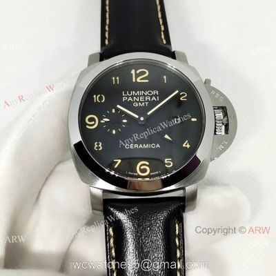 Officine Luminor GMT PAM00441 Watch Black Dial Black Leather Strap