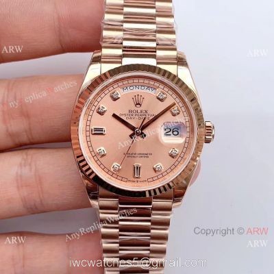 (EW Factory) Swiss Rolex Oyster Perpetual Day Date Fake Watch Rose Gold Presidential 36mm