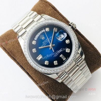(EWF ) Swiss Rolex Oyster Perpetual Day Date Fake Watch Blue Diamond Dial 36mm