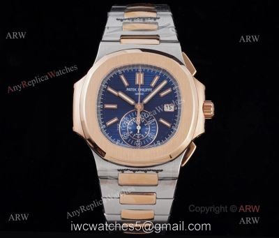 New Swiss Replica Patek Philippe Nautilus 5980 Rose Gold Blue Chronograph Watch
