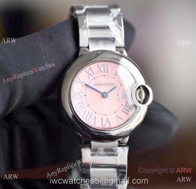 V6 Factory Copy Cartier Ballon Bleu Pink Face 28mm Ladies Watch