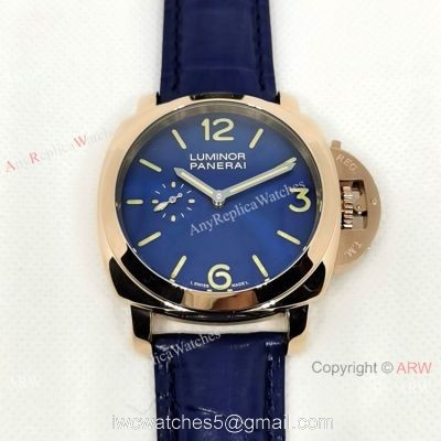 Replica Officine Panerai Luminor Watch 44MM Rose Gold Blue Dial
