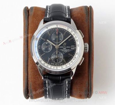 (BLS) New Breitling Premier Chronograph Replica Watch  Black Dial Black Leather Strap