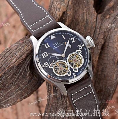 Copy IWC Big Pilots Double tourbillon Men Watches Ss Blue Face