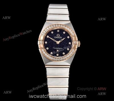 GF Factory Swiss Replica Omega Constellation Two Tone Rose Gold Diamond Watch With Black Aventurine Dial