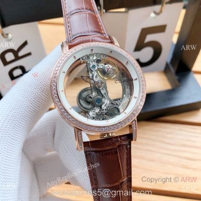 Copy Corum Bridge Transparent Dial Corum Watch Diamond Bezel Rose Gold
