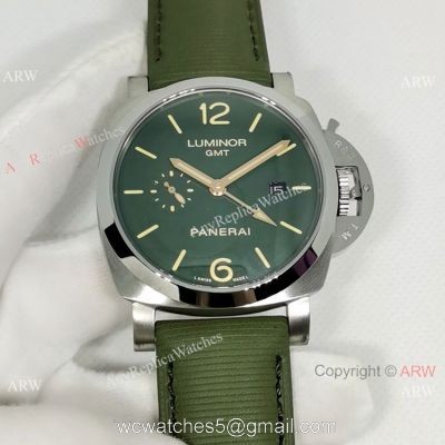 Replica Officine Luminor GMT 44MM Watch Stainless Steel Dark green Dial