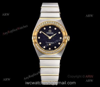 GF Factory Swiss Replica Omega Constellation Two Tone Ladies Watch With Black Aventurine Dial