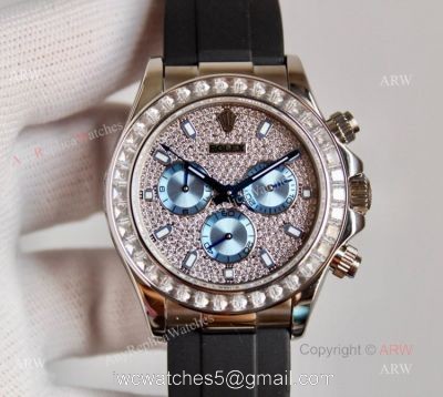 SWISS 7750 Rolex Daytona Rubber Band Diamond Dial with Ice Blue Subdials