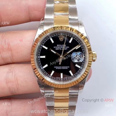 New Replica Rolex Datejust Two Tone Black 36mm Watch EW Factory 3235 Movement