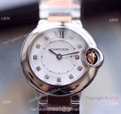 V6 Factory Cartier Ballon Bleu Two Tone Rose Gold Diamond Watch 28mm