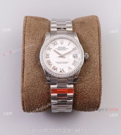 (TWF) New Rolex Oyster Perpetual Datejust 31mm Knockoff Watch With White Dial Diamond Bezel