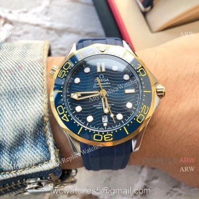 New Copy Omega Seamaster Diver 300 M Wristwatch 2-Tone Blue Ceramic