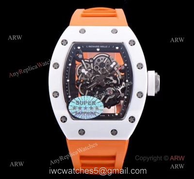 KV Factory Swiss Replica Richard Mille Bubba Watson RM 055 White Ceramic Automatic Watch  Orange Rubber Band
