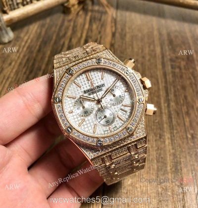 Knockoff Audemars Piguet Royal Oak Full Diamond Watches Gold and Silver