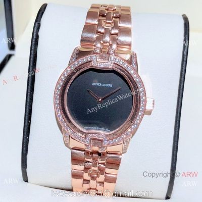 Copy Roger Dubuis Velvet Quartz Watches Rose Gold Black Dial
