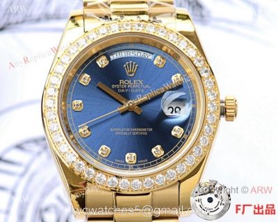 NEW UPGRADED Rolex Day-date II 41mm Watch Yellow Gold Blue Diamond