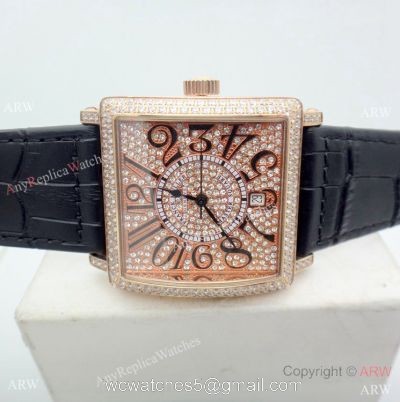 Replica Franck Muller Master Square Watch Rose Gold Full Diamond Automatic