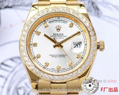 NEW UPGRADED Fake Presidential Rolex Daydate 2 Silver Diamond Dial 41mm