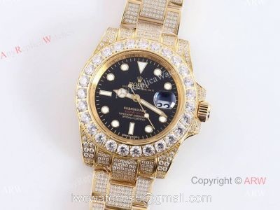 Best Replica Gold Rolex Submariner Date Black Dial All Diamond Watches For Men